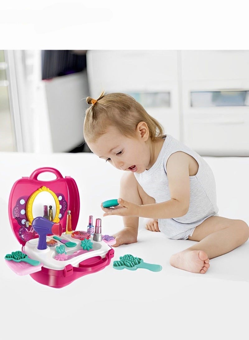 DURKU Kids Makeup Set with Hair Dryer, Comb, Mirror, Lipstick, and Brush - Pretend Play Toy Suitcase for Toddler Gifts - Image 5