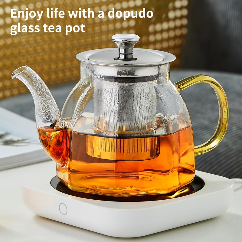 DOPUDO Glass Tea Pot with Stainless Steel Infuser and Lid (Octagonal), Clear Glass Teapot, Borosilicate Hydrochloric Glass Heat Resistant, Fine Glass Filter for Flower Tea, Tea Bags (27 oz / 800 ml) - Image 2