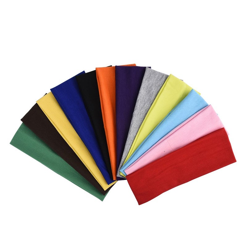 eBoot Eboot 12 Pcs Sport Headbands for Women Fabric Elastic Hair Bands Soft Cotton Cloth Stretchy Head Bands Sweat Absorption Athletic Headbands for Workout Yoga Running  - Image 1