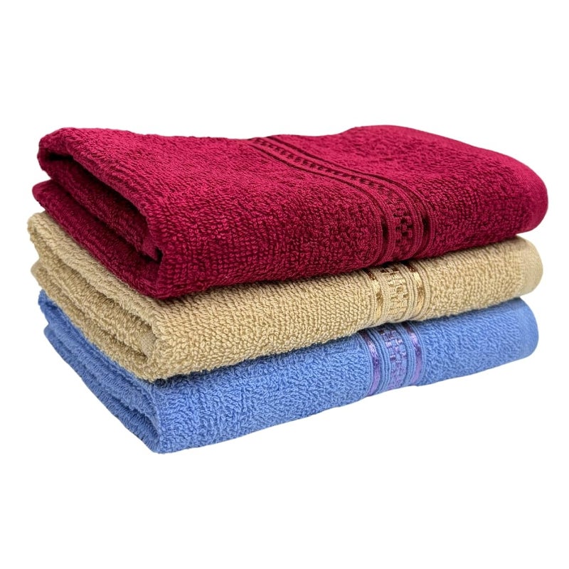 STAMIO Cotton 425 GSM Hand Towel Set of 3, 40 X 60 cm for Men, Women, Home Use, Gym, Wash Basin, Sports, Workout | Soft, Absorbent, Quick Dry, Full Size Large | Maroon + Beige + Blue - Image 1