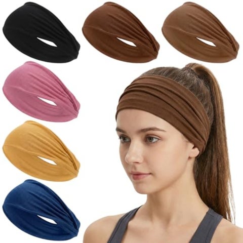 6 Pack Wide Headbands for Women, Non Slip Workout Headbands Elastic Sweat Hair Bands Fashion Hair Accessories for Women Girls Sports Yoga Running