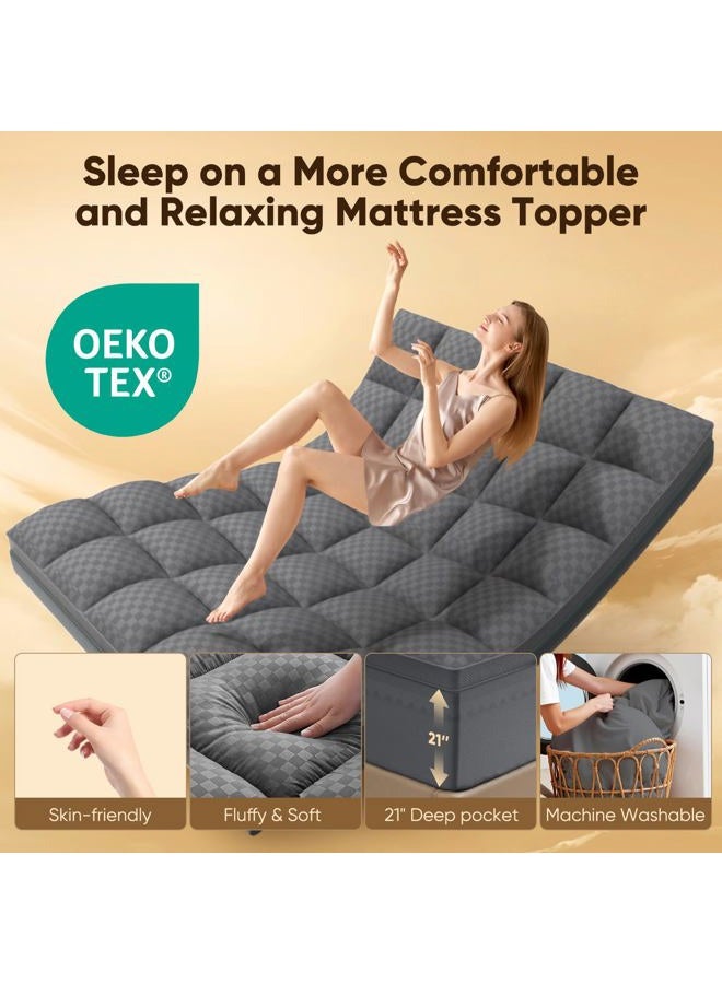 Simpledad Full Size Mattress Topper, 4.5 Inch Memory Foam Mattress Topper for Back Pain, 2.5" Cooling Memory Foam Soft and Supportive + 2" Pillow Top Mattress Pad Cover, with 8-21" Deep Pocket, Dark Gray - Image 5