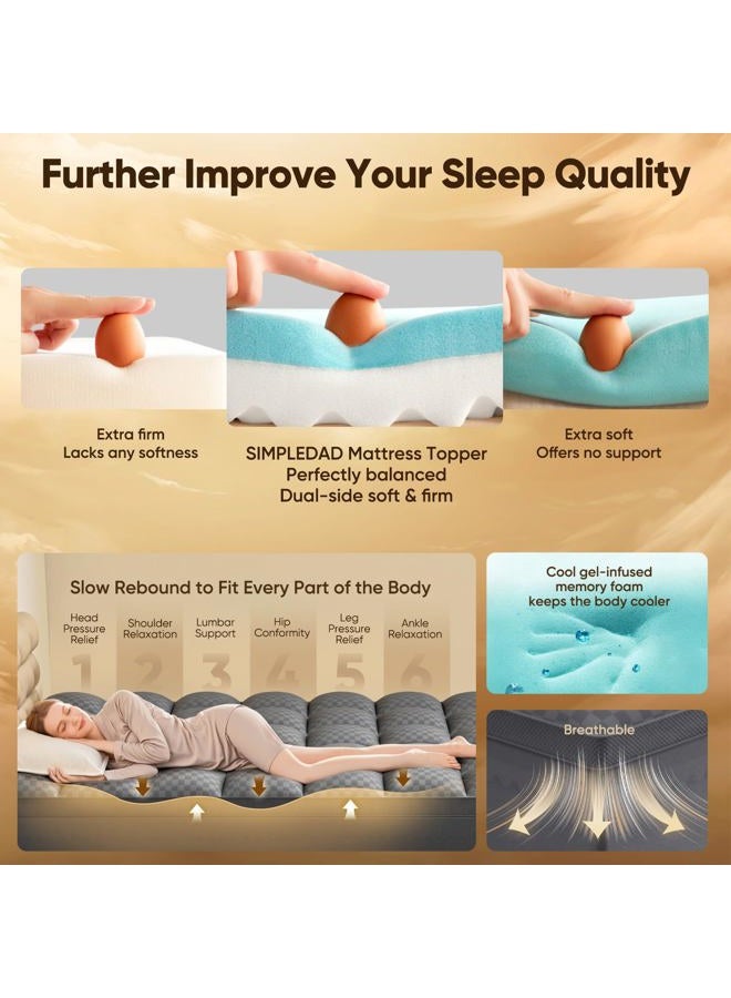 Simpledad Full Size Mattress Topper, 4.5 Inch Memory Foam Mattress Topper for Back Pain, 2.5" Cooling Memory Foam Soft and Supportive + 2" Pillow Top Mattress Pad Cover, with 8-21" Deep Pocket, Dark Gray - Image 4