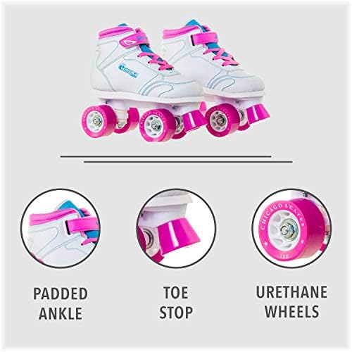 Chicago Girls Sidewalk Roller Skates – White Youth Quad Skates, High-Top Design, Beginner-Friendly, Durable Polyurethane Wheels, Indoor & Outdoor Use - Image 4