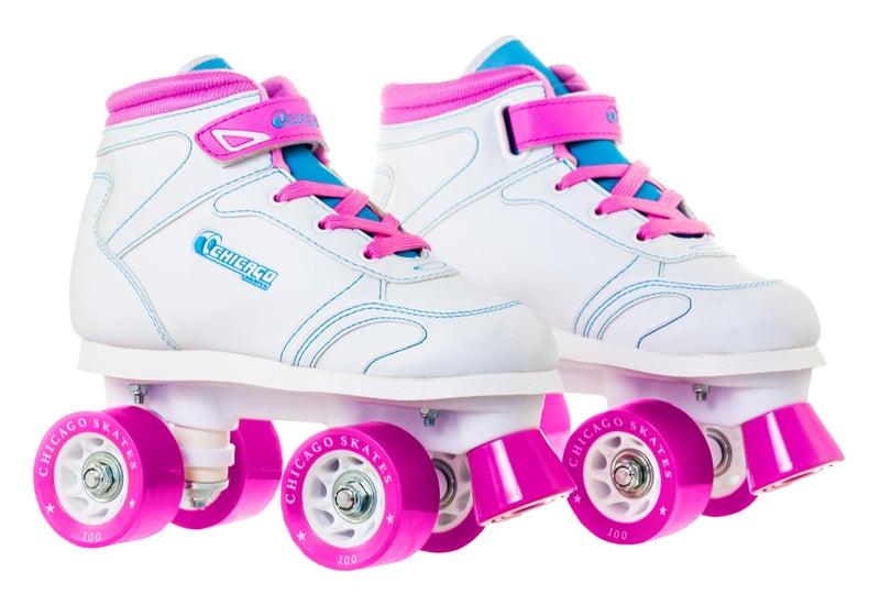 Chicago Girls Sidewalk Roller Skates – White Youth Quad Skates, High-Top Design, Beginner-Friendly, Durable Polyurethane Wheels, Indoor & Outdoor Use - Image 1