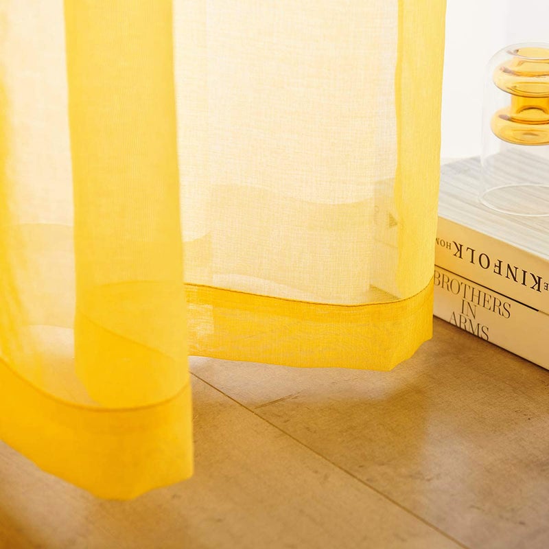 TOAVA DECO Christmas Yellow Semi Sheer Curtains 63 inch Length in Curtains Faux Linen Bright Yellow Sheers Curtain for Bedroom Living Room Girls Kids Room 2 Panels 52x63 Inches Long - Image 5