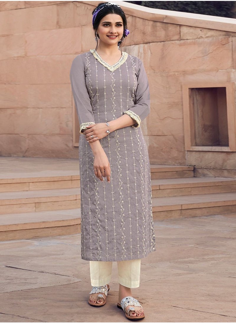 Generic - Chanderi Cotton With Thread Embroidery Kurta and Pant - Image 1