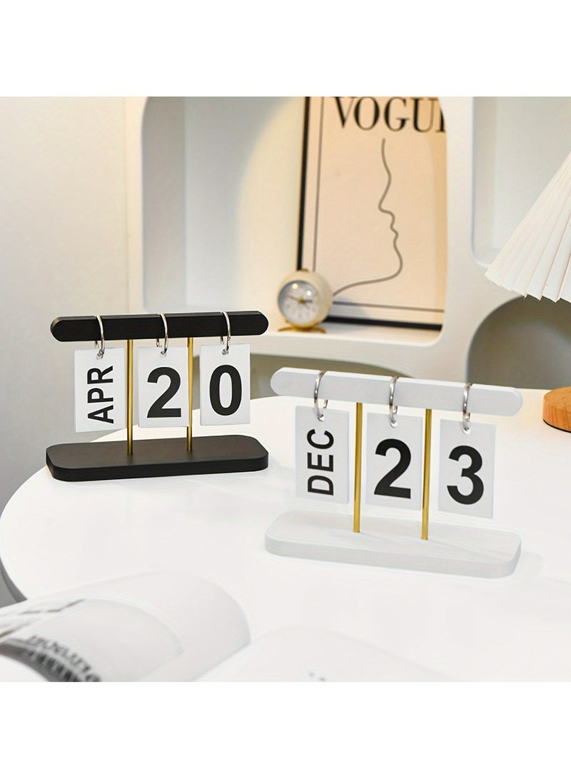 Nordic Minimalist Flip Calendar - Modern Desk Decor for Home & Office | Creative Tabletop Display with Date Function | Living Room, Dining & Coffee Table Accent Piece (White) - Image 3