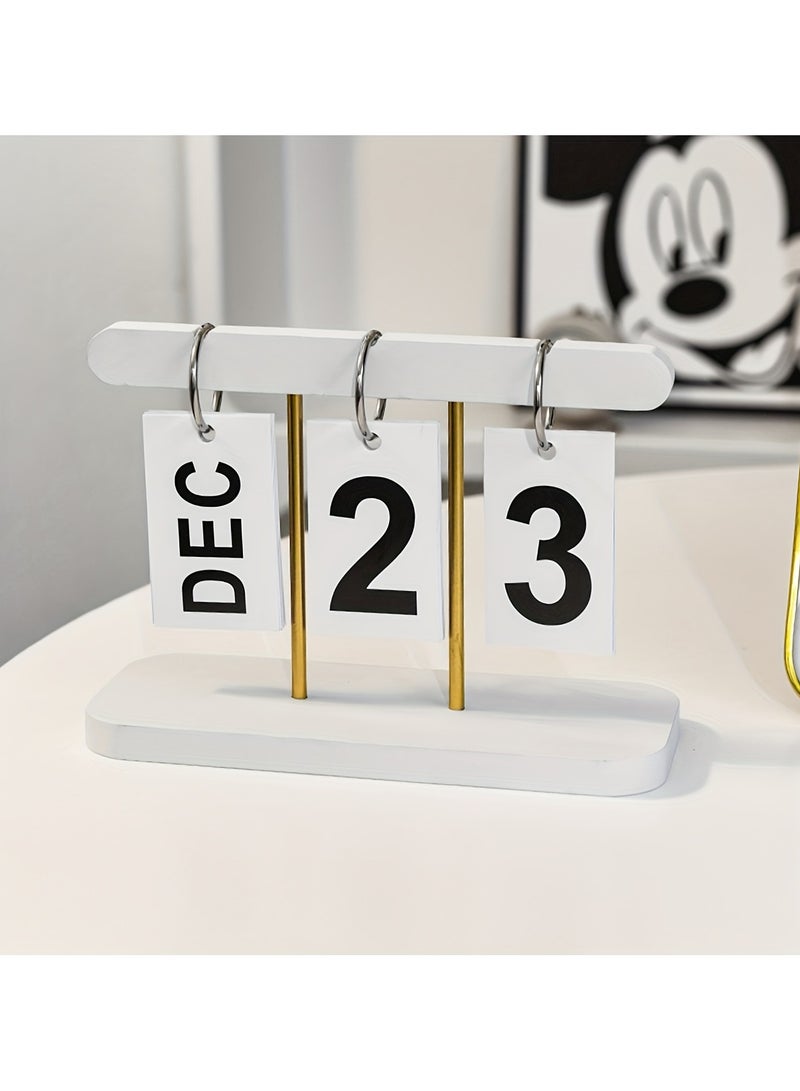 Nordic Minimalist Flip Calendar - Modern Desk Decor for Home & Office | Creative Tabletop Display with Date Function | Living Room, Dining & Coffee Table Accent Piece (White) - Image 1