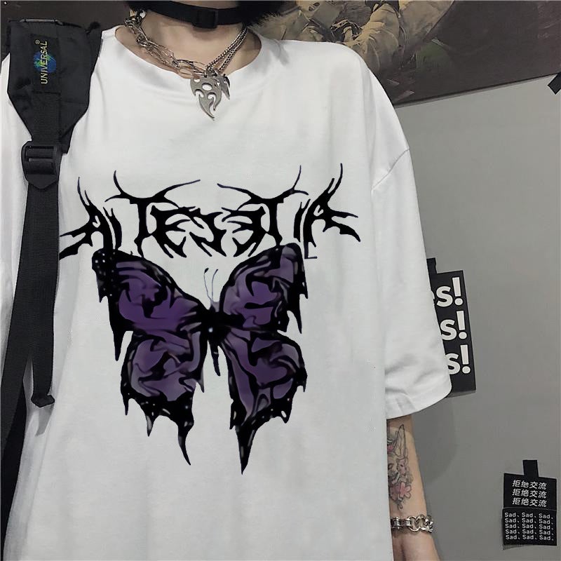 Dark Couple Wear 2025 Trendy Ins Butterfly Print Student Short-Sleeved Loose T-Shirt For Men And Women - Image 3