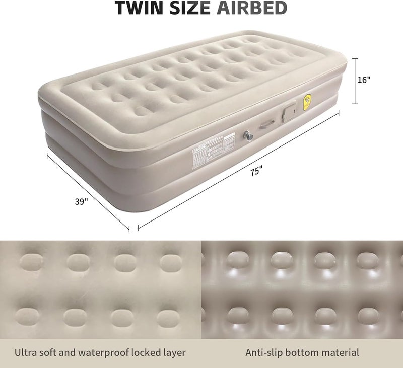 WENGTY Single Inflatable Mattress with Built-in Pump Camping Air Mattress Quick Inflation Deflation Blow Up Mattresses Air Bed Portable Elevated Guest Bed for Home Outdoors Hiking Travel (2 Pillow) - Image 5