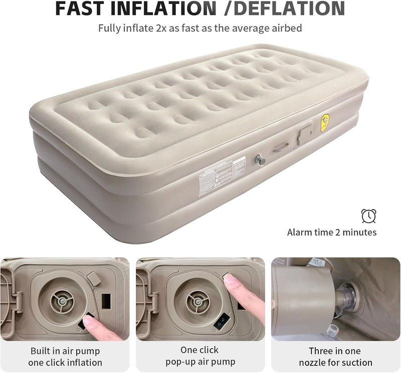 WENGTY Single Inflatable Mattress with Built-in Pump Camping Air Mattress Quick Inflation Deflation Blow Up Mattresses Air Bed Portable Elevated Guest Bed for Home Outdoors Hiking Travel (2 Pillow) - Image 2