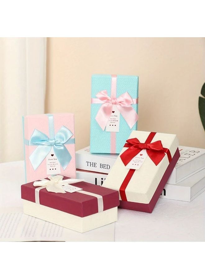 4pcs Light Rose Red Elegant Paper Gift Boxes with Bows for Valentine Weddings Anniversaries Birthdays - Image 4