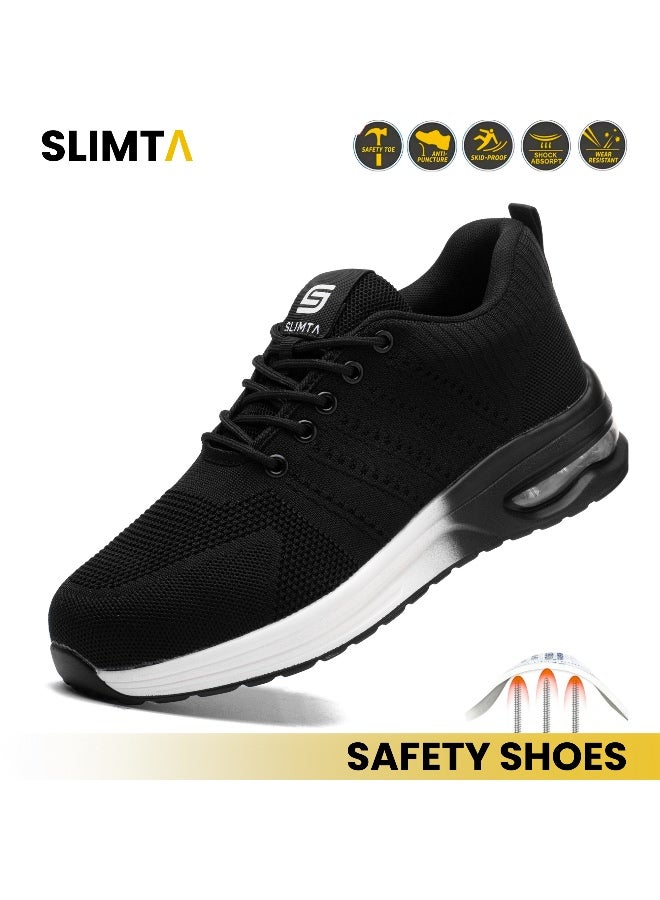 سليمتا SLIMTA الرجال النساء أحذية السلامة عدم الانزلاق الصلب تو كاب المدربين شبكة تنفس خفيفة الوزن مريحة مقاومة للثقب الصناعية العمل المصنع أحذية رياضية سوداء واقية - Image 1