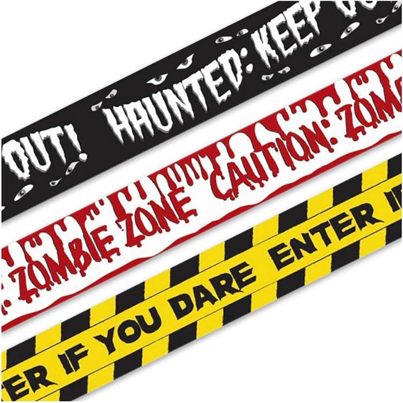 Emopeak Halloween Decorations, 3 Pcs Zombie Caution Tape 3 Inch x 30 Feet, Zombie Posters Pack Fright Tape Bundle for Zombie Party or Halloween Party - Image 1