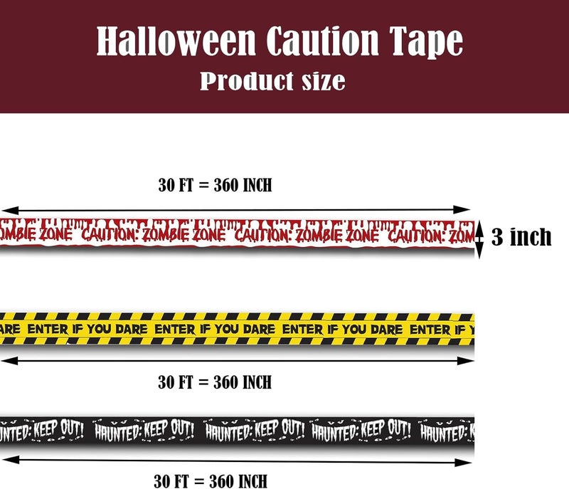 Emopeak Halloween Decorations, 3 Pcs Zombie Caution Tape 3 Inch x 30 Feet, Zombie Posters Pack Fright Tape Bundle for Zombie Party or Halloween Party - Image 5