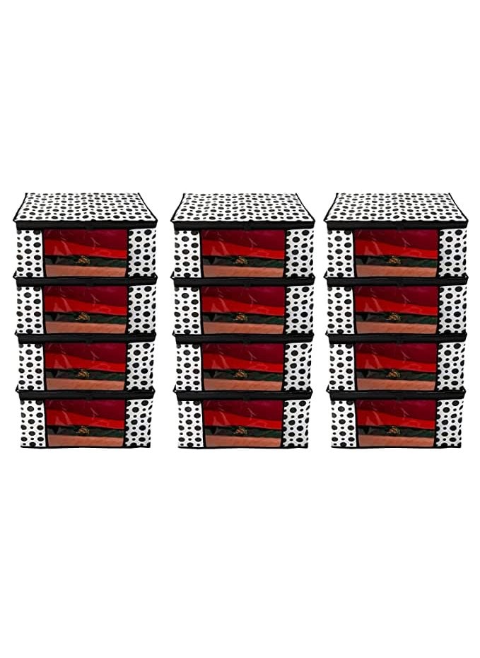 Perpetual Perpetual Saree Organizer For Wardrobe Large Size Foldable Saree Covers With Zip Multipurpose Storage Bag For Suit Lehanga Dress Packing With Transparent Window Pack of 12 Pcs Polka12o  - Image 1