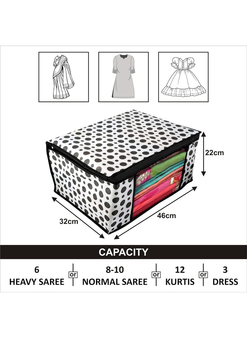 Perpetual Perpetual Saree Organizer For Wardrobe Large Size Foldable Saree Covers With Zip Multipurpose Storage Bag For Suit Lehanga Dress Packing With Transparent Window Pack of 12 Pcs Polka12o  - Image 4