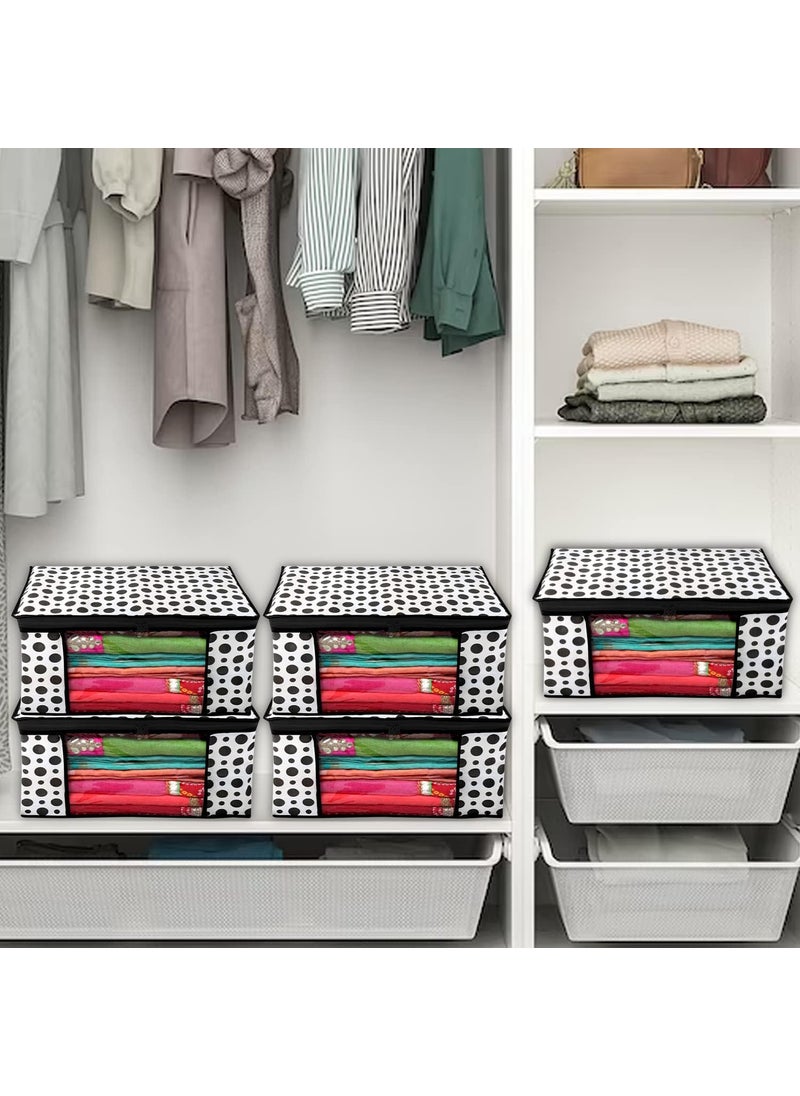 Perpetual Perpetual Saree Organizer For Wardrobe Large Size Foldable Saree Covers With Zip Multipurpose Storage Bag For Suit Lehanga Dress Packing With Transparent Window Pack of 12 Pcs Polka12o  - Image 2