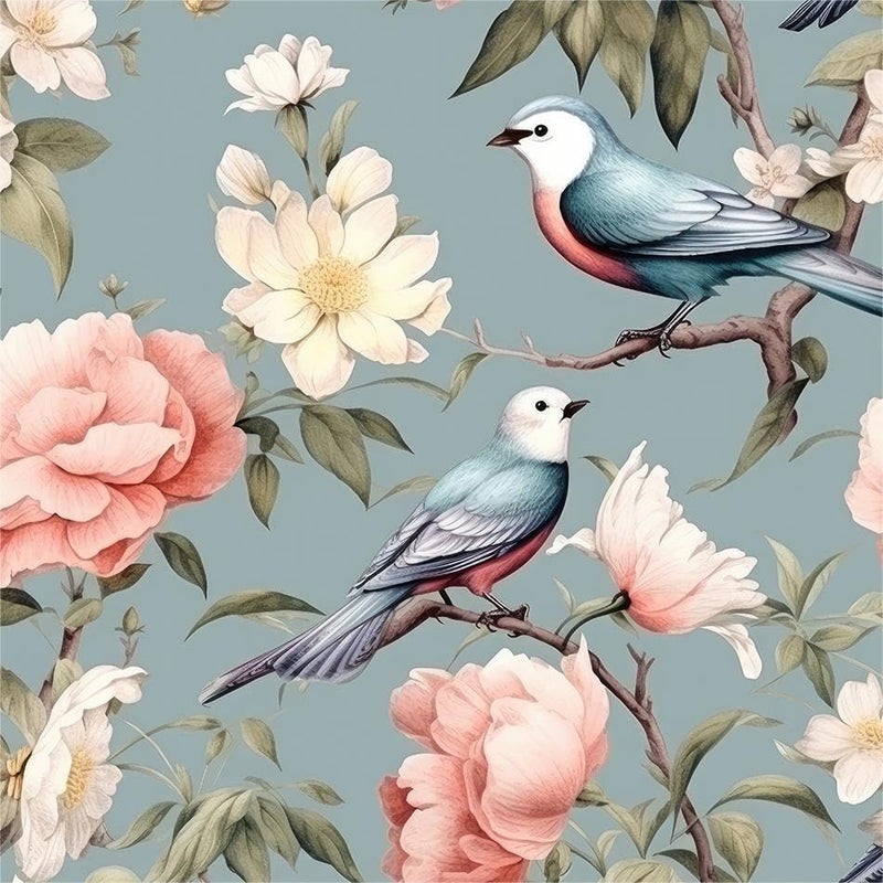 MuralPeel Vintage Blue Pink Peony Floral Bird Peel and Stick Wallpaper Easy Peel Off Self Adhesive Removable Stick on Wall Paper for Kitchen Renter Friendly - Image 1