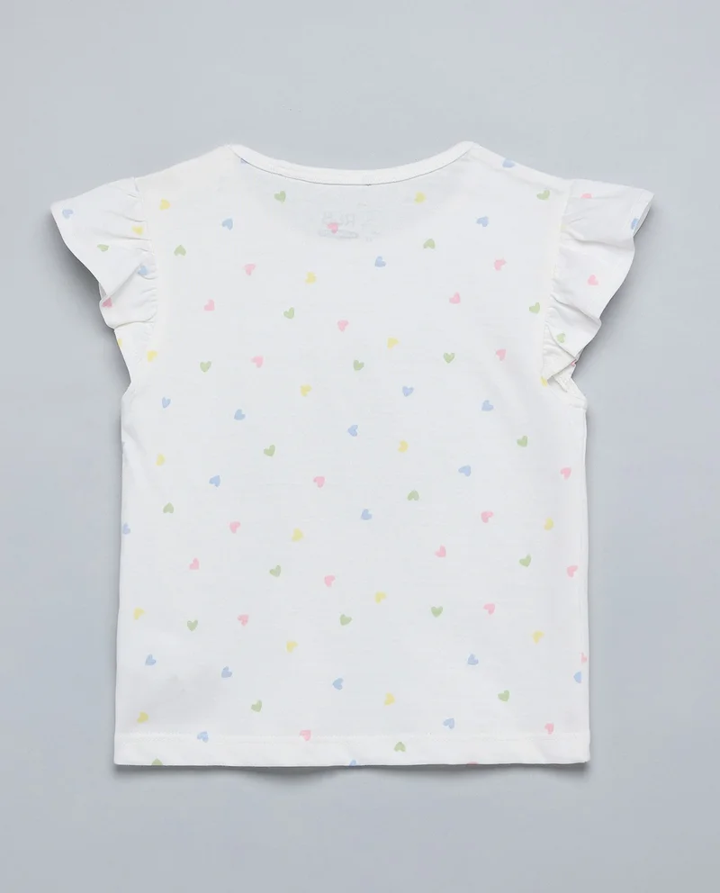 أر أند بي Printed Top with Crew Neck and Flutter Sleeves