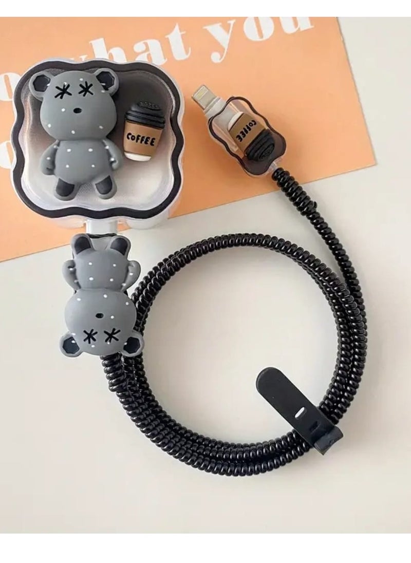 toocki Bear Charger Sleeve for Apple  Charger & Cable - Cute Bear Design, Durable TPU Anti-Breakage Protective Sleeve  - Image 1