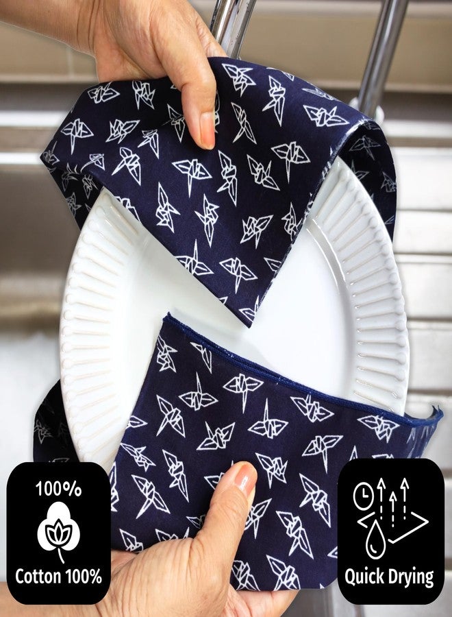 ZEN GIFT ENTERPRISE Tenugui Traditional Towel Made in Japan Fray Prevention 100% Cotton Eco Friendly Kitchen Towel Gift Wrapping Orizuru Crane Pattern White on Navy Blue 34.64" L x 12.99" W (88 × 33 cm). - Image 4