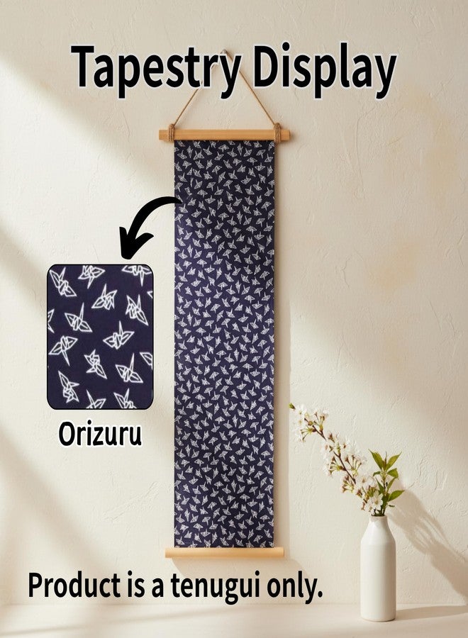 ZEN GIFT ENTERPRISE Tenugui Traditional Towel Made in Japan Fray Prevention 100% Cotton Eco Friendly Kitchen Towel Gift Wrapping Orizuru Crane Pattern White on Navy Blue 34.64" L x 12.99" W (88 × 33 cm). - Image 3