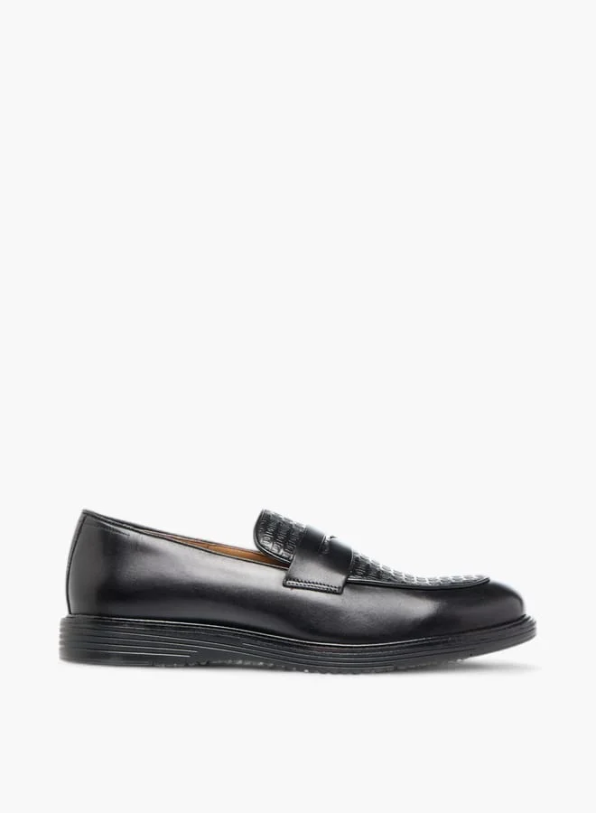 DUCHINI Men's Textured Slip-On Loafers with Cutout Detail