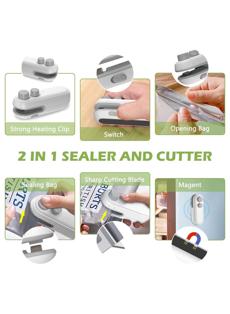 تلاكسكا كاتم تسرب صغير للكيس، آلة منع تسرب محمول قابلة لإعادة الشحن، 2 في 1 كاتم للحرارة وقاطع، كاتم تسرب حراري يدوي للحقائب البلاستيكية، مخزن طعام، وجبة خفيفة وكوكيز طازجة - Image 2