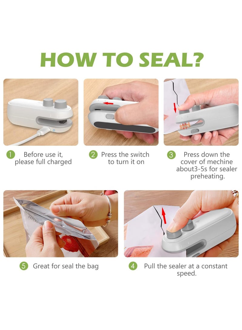 تلاكسكا كاتم تسرب صغير للكيس، آلة منع تسرب محمول قابلة لإعادة الشحن، 2 في 1 كاتم للحرارة وقاطع، كاتم تسرب حراري يدوي للحقائب البلاستيكية، مخزن طعام، وجبة خفيفة وكوكيز طازجة - Image 3