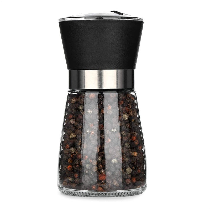 Manual Salt and Pepper Grinder  Refillable Glass Spice Mill with Adjustable Ceramic Rotor Airtight Stainless Steel Lid Compact 51Inch Design for Fresh Spices