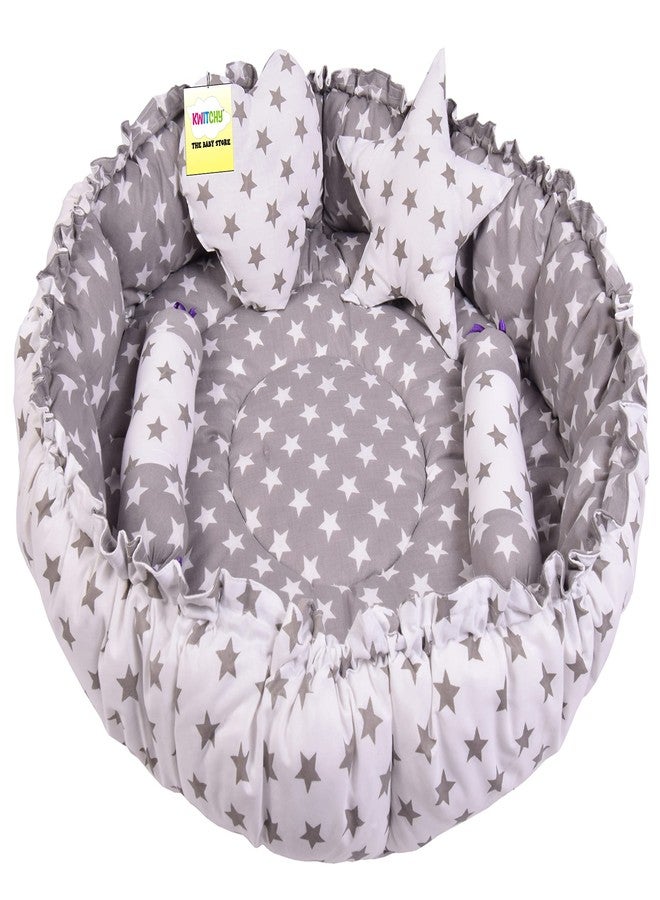 Kwitchy Baby Bed New Born Baby Reversible | Bedding Set | Carry | Cotton | Infants | Products All | Gift | Essentials (0-6 Months) (Grey Star) - Image 1