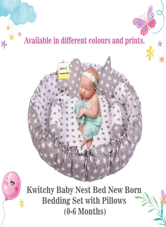 Kwitchy Baby Bed New Born Baby Reversible | Bedding Set | Carry | Cotton | Infants | Products All | Gift | Essentials (0-6 Months) (Grey Star) - Image 2