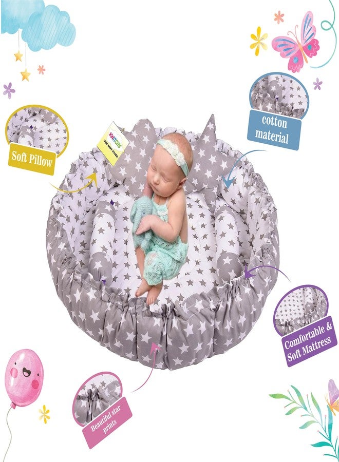 Kwitchy Baby Bed New Born Baby Reversible | Bedding Set | Carry | Cotton | Infants | Products All | Gift | Essentials (0-6 Months) (Grey Star) - Image 5