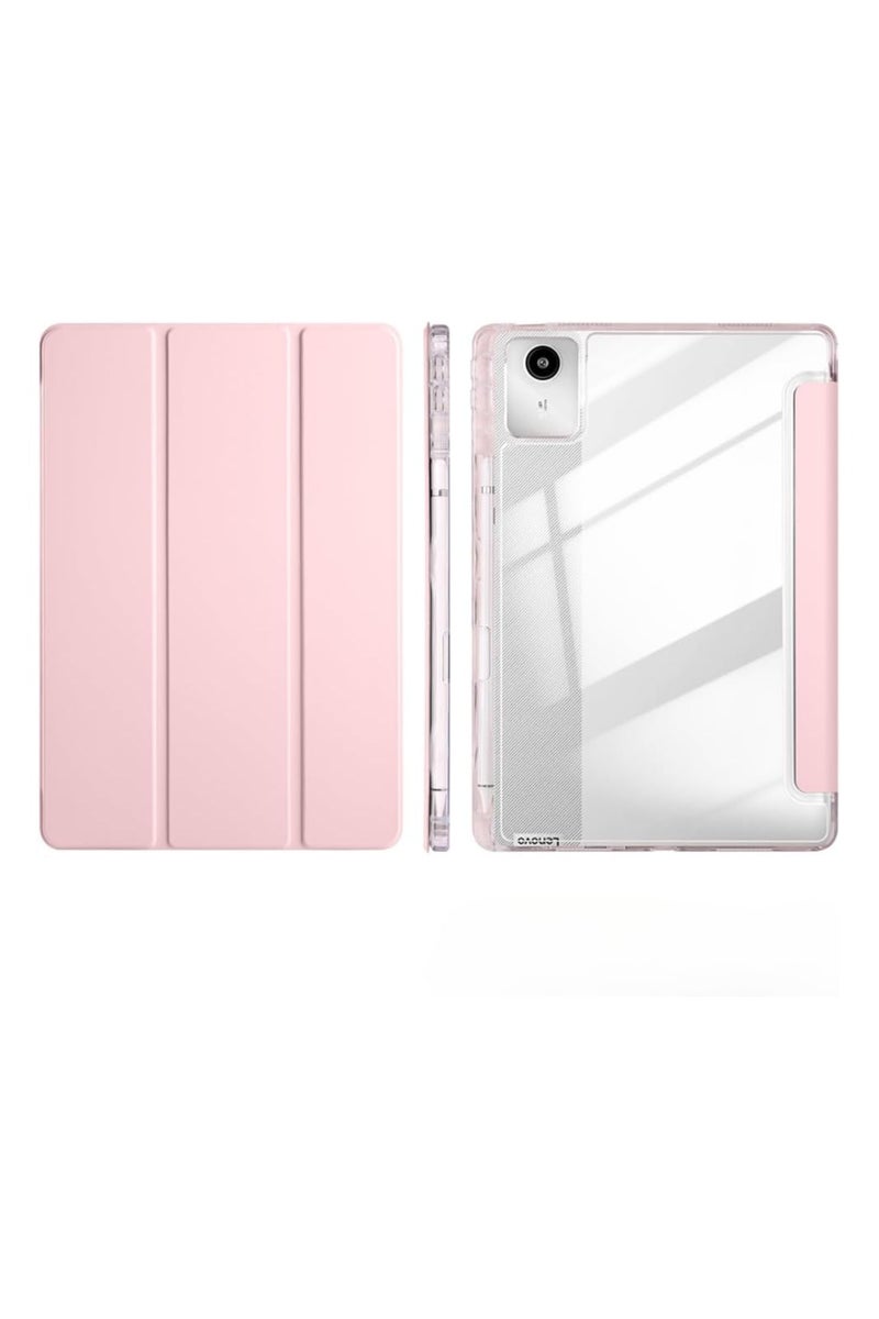 VKL Compatible with Lenovo Tab Idea 11 / Xiaoxin Pad 11 2025 (TB336ZU/TB336FU/TB335FC) ‌Soft Transparent Back Cover, Slim Lightweight Tri-fold Stand Case (Pink)