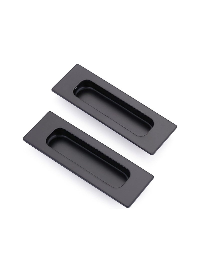 SYOSI Recessed Finger Flush Pulls, 4.75" Black Stainless Steel Knob Handles with Screws, Invisible Handle for Kitchen Cupboard Wardrobe Dresser Barn Door Closet, 2 Pack - Image 1