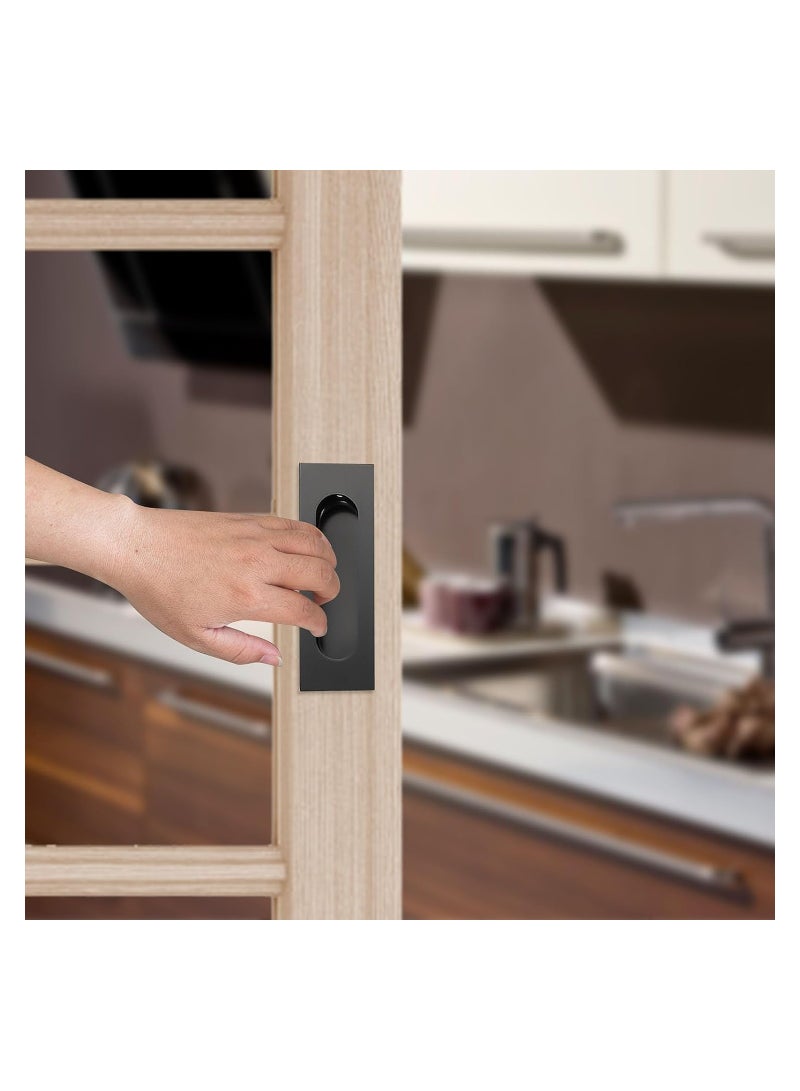 SYOSI Recessed Finger Flush Pulls, 4.75" Black Stainless Steel Knob Handles with Screws, Invisible Handle for Kitchen Cupboard Wardrobe Dresser Barn Door Closet, 2 Pack - Image 3
