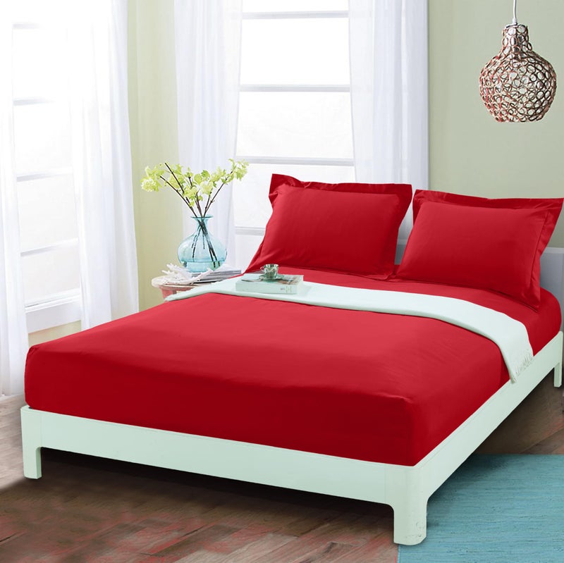 Mocassi King Fitted Sheet Deep Pocket Cooling Sheets up to 16 inch Hotel Luxury 1800 Premier Softest Sheets Wrinkle Resistant 1 Single Bottom Fitted Sheet King Red