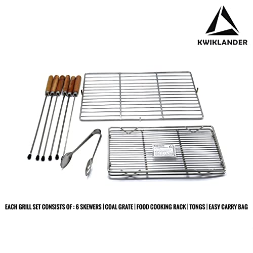 KWIKLANDER-Compact Portable Foldable Stainless Steel Tandoor Charcoal Barbeque Bbq Grill Set With 6 Skewers,Tongs,Bag,Charcoal Tray + Top Cooking Grate For Home Garden(44 X 28 Cm),Free Standing - Image 4