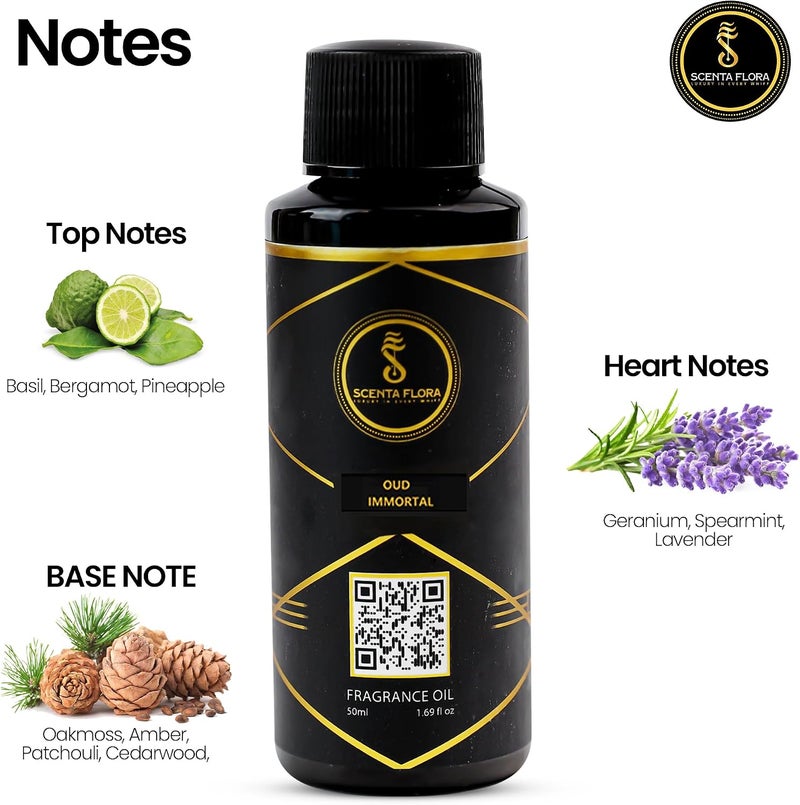 Oud Immortal Fragrance Oil for Scent Diffuser Aromatherapy 50ml | IFRA Certified | Pineapple, Geranium, and Cedarwood Scent | Perfect for Home, Office & Workspace - Image 3