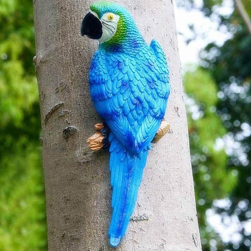XKFLAUHM Parrot Decorations Outdoor Tiki Bar Decor Large Fake Parrot Statues for Outside Lifelike Macaw Bird Sculptures Garden Patio Yard Lawn Tropical Animal Tree WallBlue