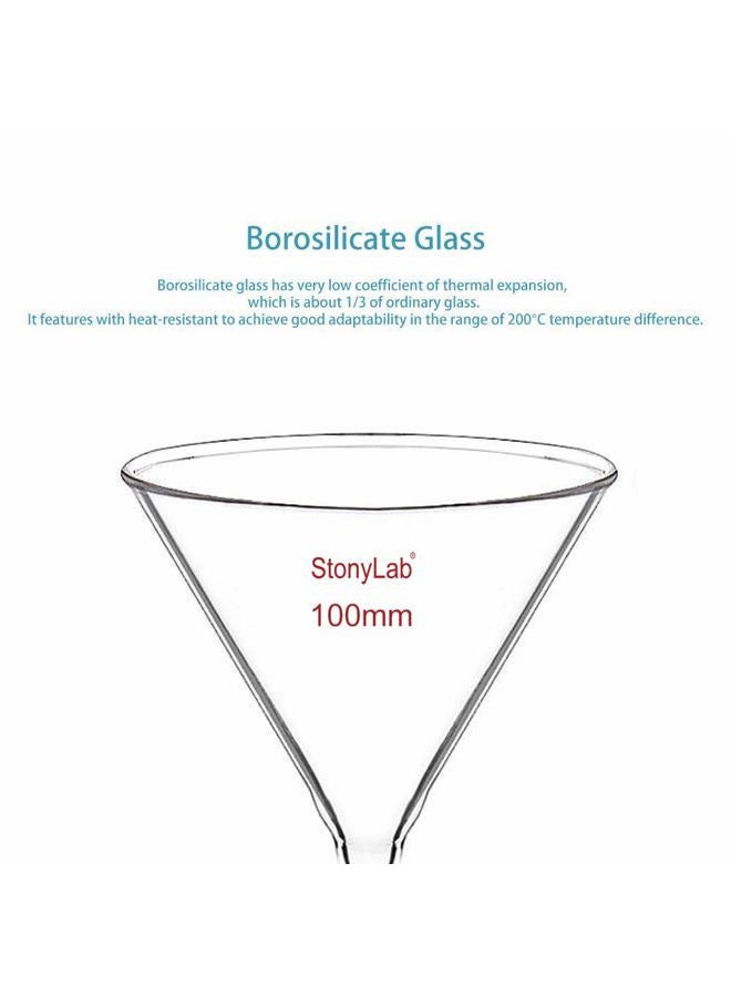 stonylab 1-Pack Glass Funnel, Heavy Wall Borosilicate Glass Funnel, 100mm Diameter and 100mm Stem Length - Image 4