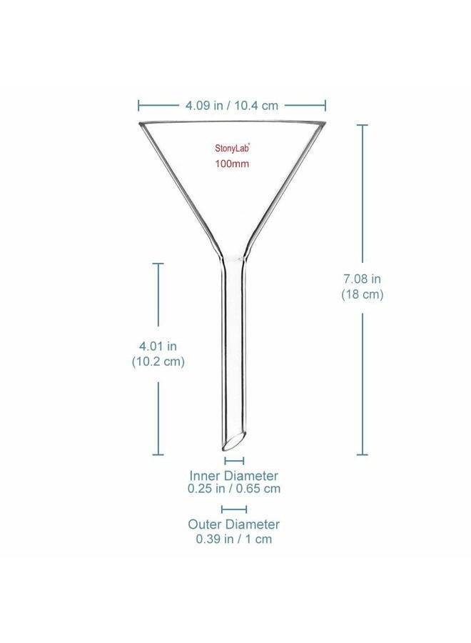 stonylab 1-Pack Glass Funnel, Heavy Wall Borosilicate Glass Funnel, 100mm Diameter and 100mm Stem Length - Image 2
