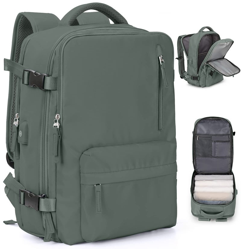 VGCUB Large Travel Backpack Bag for Women Men,Carry on Backpack,17 Inch Laptop Business Work Waterproof Backpack with Laptop Compartment,Person Item Flight Approved,Mochila de Viaje,Green - Image 1