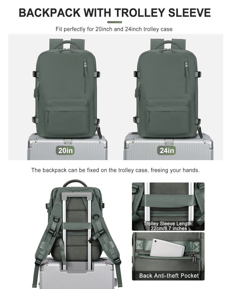 VGCUB Large Travel Backpack Bag for Women Men,Carry on Backpack,17 Inch Laptop Business Work Waterproof Backpack with Laptop Compartment,Person Item Flight Approved,Mochila de Viaje,Green - Image 3