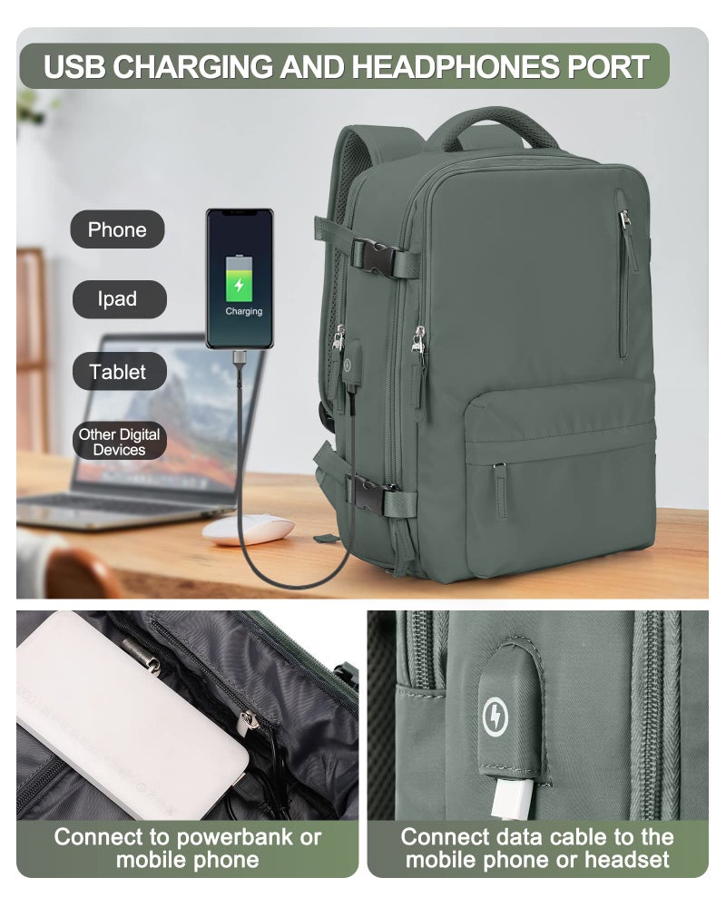 VGCUB Large Travel Backpack Bag for Women Men,Carry on Backpack,17 Inch Laptop Business Work Waterproof Backpack with Laptop Compartment,Person Item Flight Approved,Mochila de Viaje,Green - Image 5