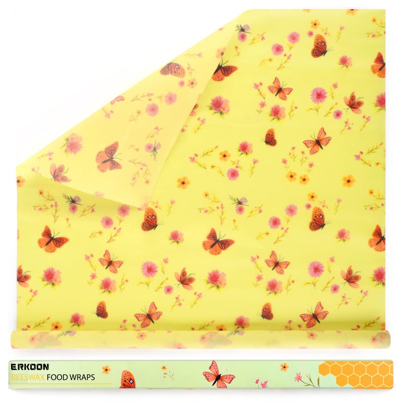 ERKOON Reusable Beeswax Wraps 17 x 47 Inch Large Beeswax Food Wraps Eco-Friendly Sustainable Organic Cotton Food Storage Wraps for Sandwich, Cheese, Bread, Snacks (Butterfly) - Image 1