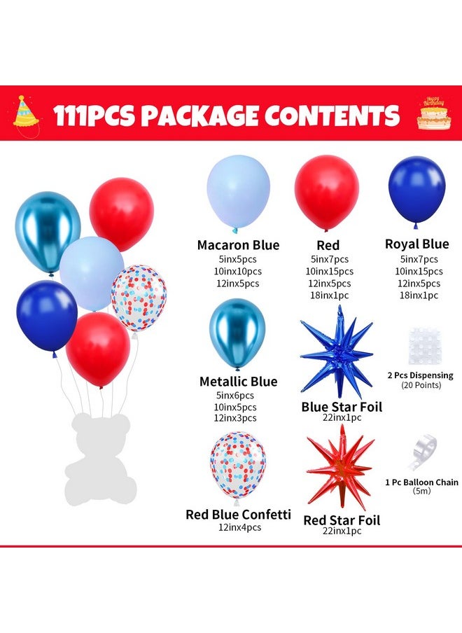 Biapian - Red And Blue Balloon Garland Arch Kit, 111 Pcs Red Blue Confetti Balloons Baby Blue Metallic Blue Latex Balloons Foil Star For Kids Birthday Baby Shower Circus Carnival Theme Party Decoration - Image 1