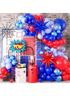 Red And Blue Balloon Garland Arch Kit, 111 Pcs Red Blue Confetti Balloons Baby Blue Metallic Blue Latex Balloons Foil Star For Kids Birthday Baby Shower Circus Carnival Theme Party Decoration